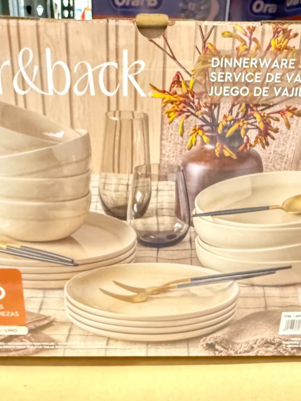 NEW Over & Back 16-Piece Dinnerware Set, Linen & Green
